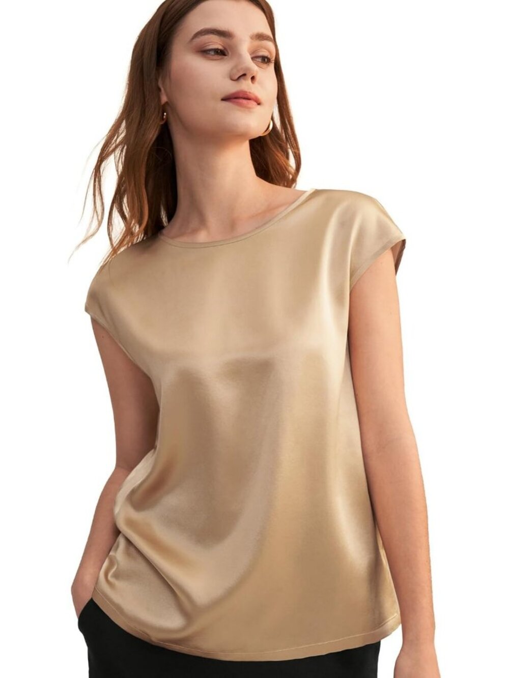 Summer Silk Blouse for Women - Short Sleeve Charmeuse Top, Cool & Comfy Fashion